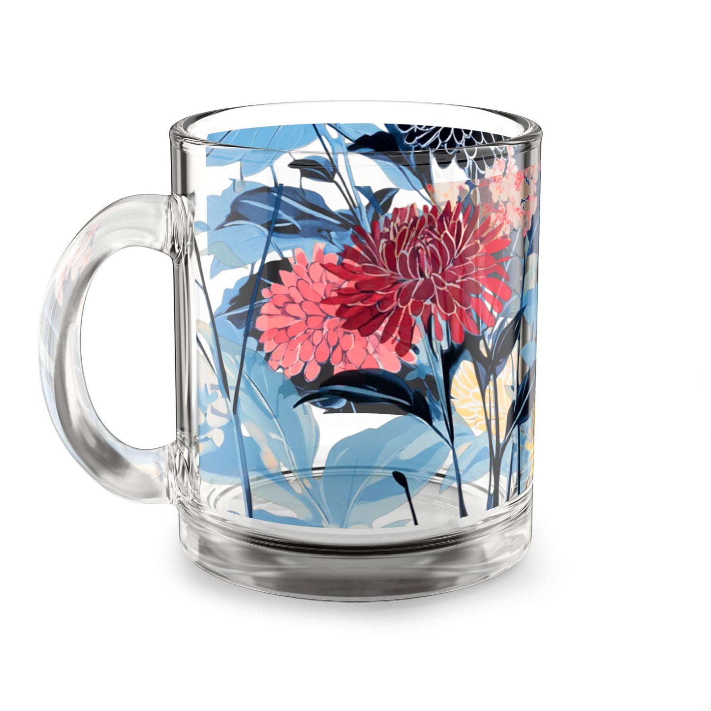 Floral Glass Mug: Colorful Garden Drinkware, 10oz
