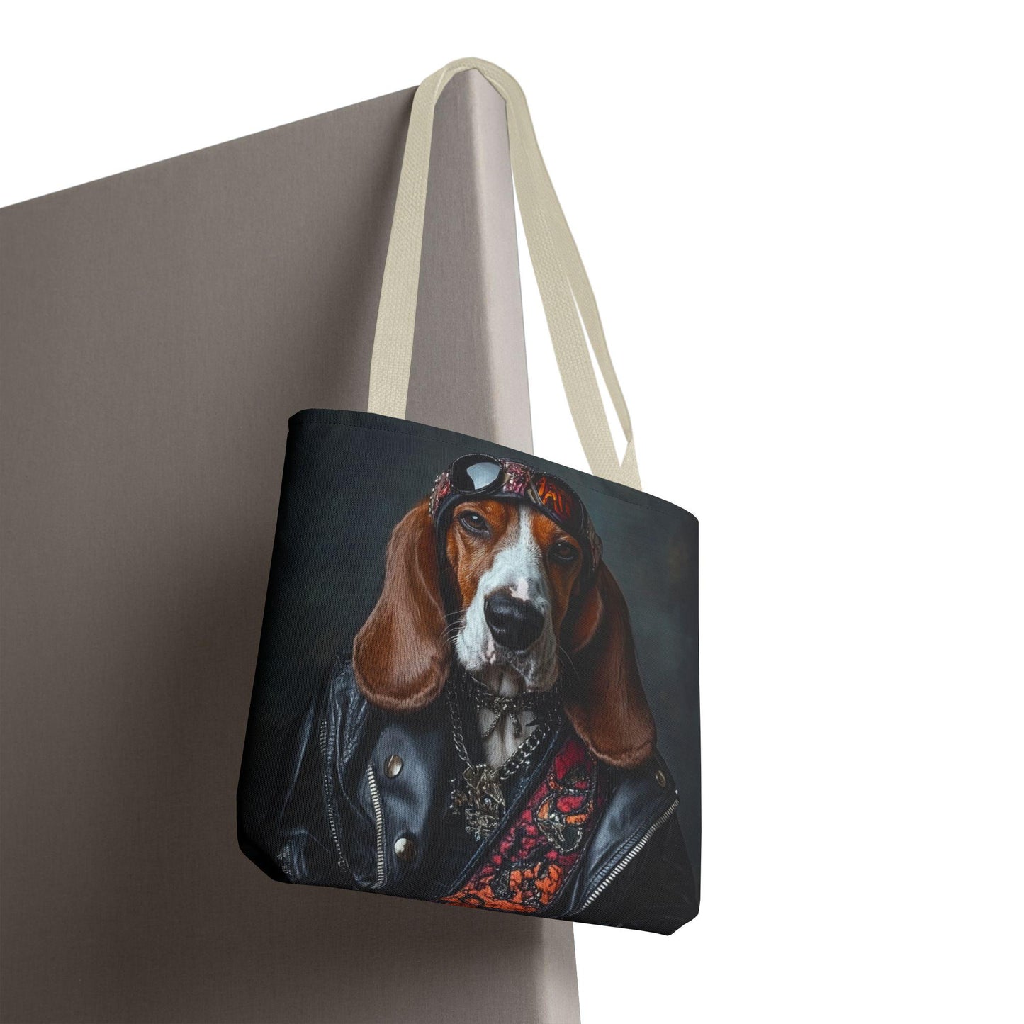 Rocker Basset Hound Tote Bag: Durable Polyester Dog Lover Gift