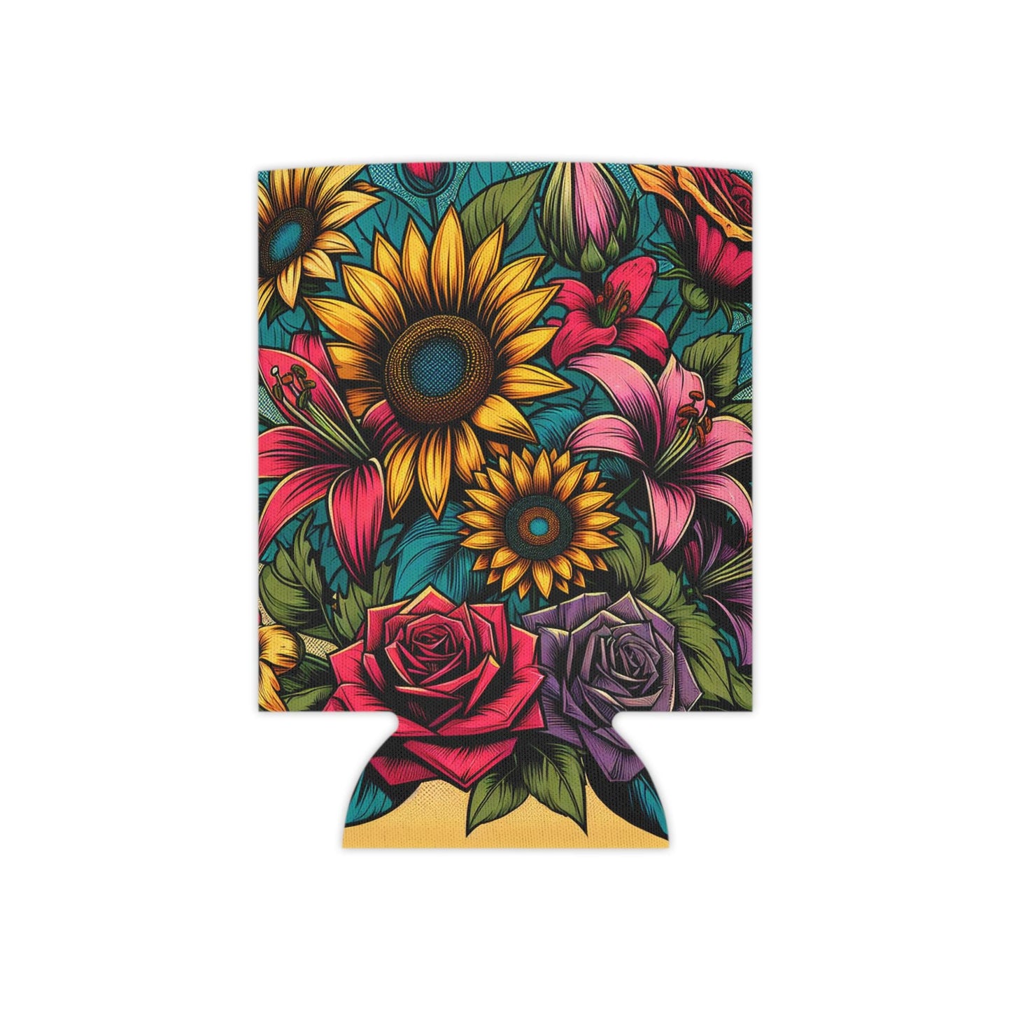 Floral Comic Book Can Cooler: Retro Pop Art Drink Sleeve