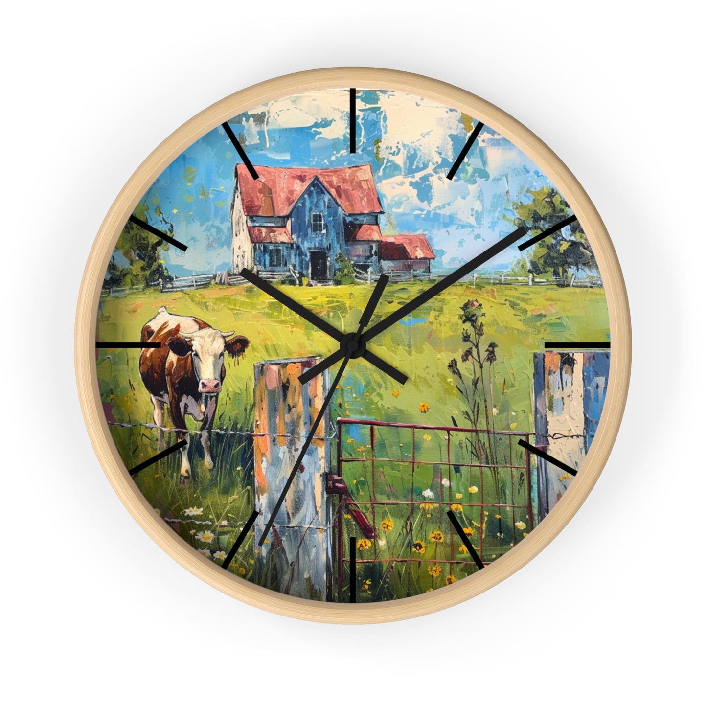 Cow and Barn Farmhouse Wall Clock: Rustic Country Decor
