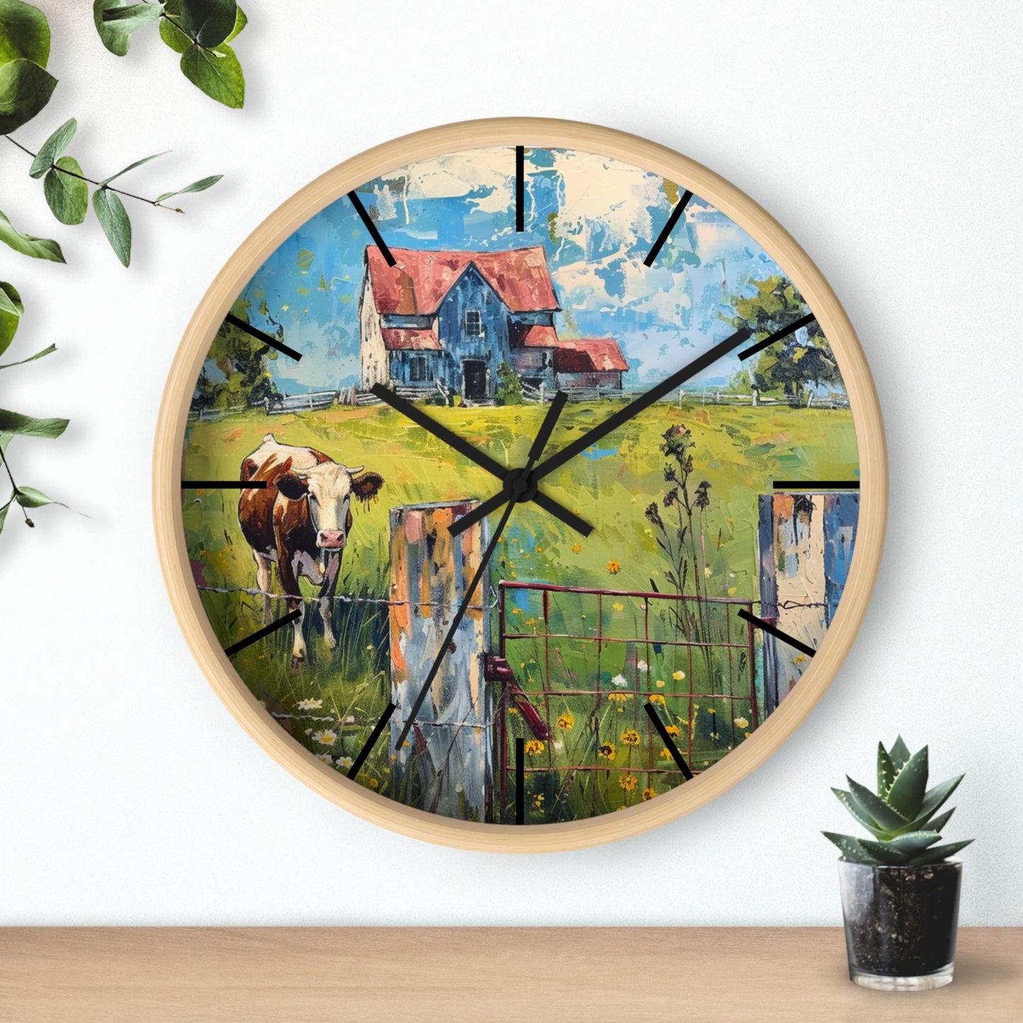 Cow and Barn Farmhouse Wall Clock: Rustic Country Decor