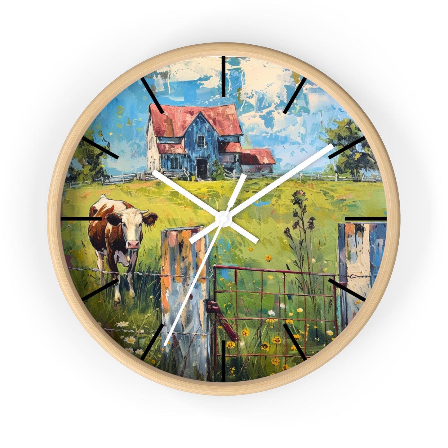 Cow and Barn Farmhouse Wall Clock: Rustic Country Decor