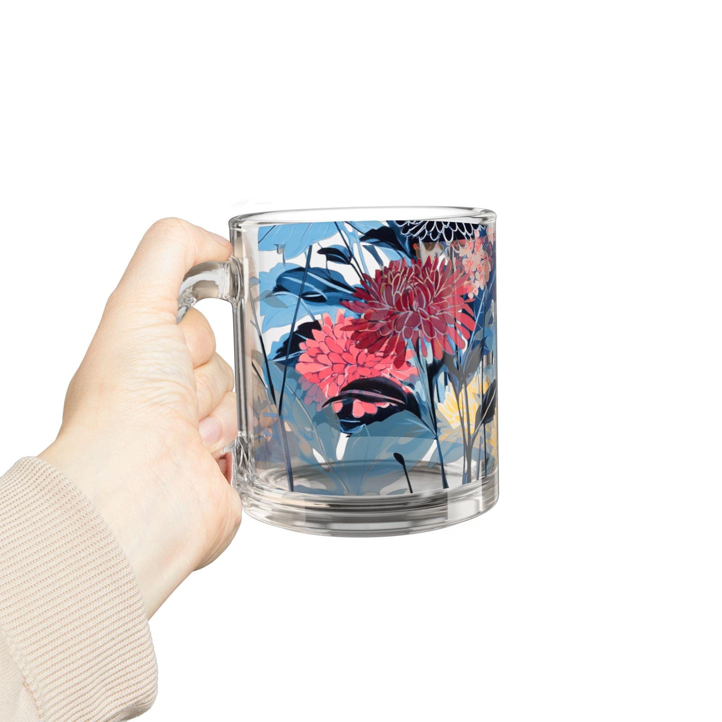 Floral Glass Mug: Colorful Garden Drinkware, 10oz