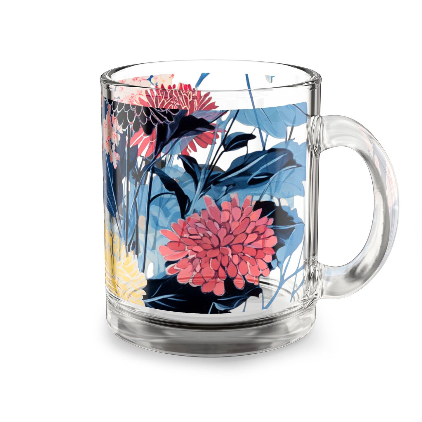 Floral Glass Mug: Colorful Garden Drinkware, 10oz