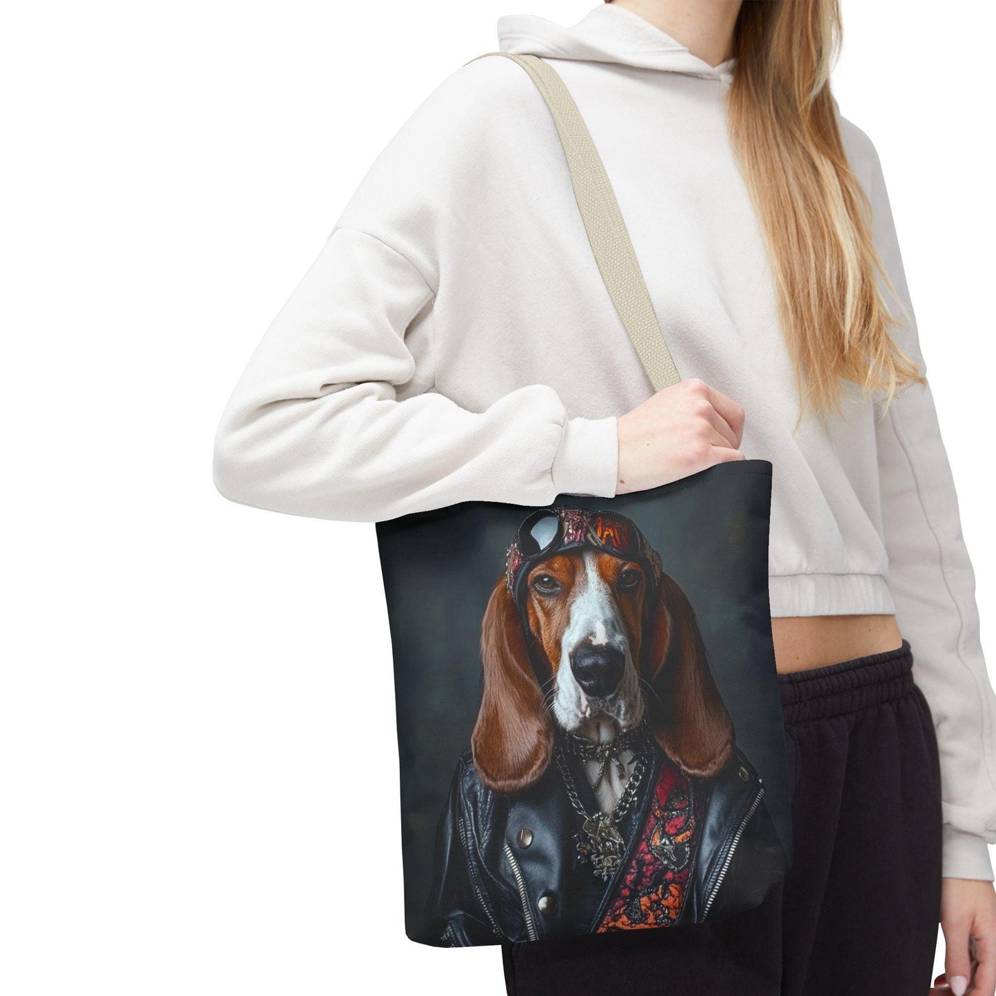 Rocker Basset Hound Tote Bag: Durable Polyester Dog Lover Gift