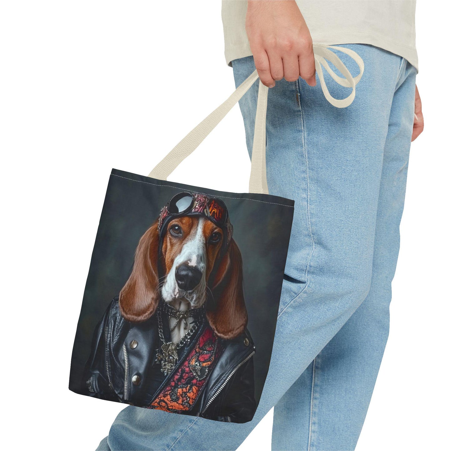 Rocker Basset Hound Tote Bag: Durable Polyester Dog Lover Gift