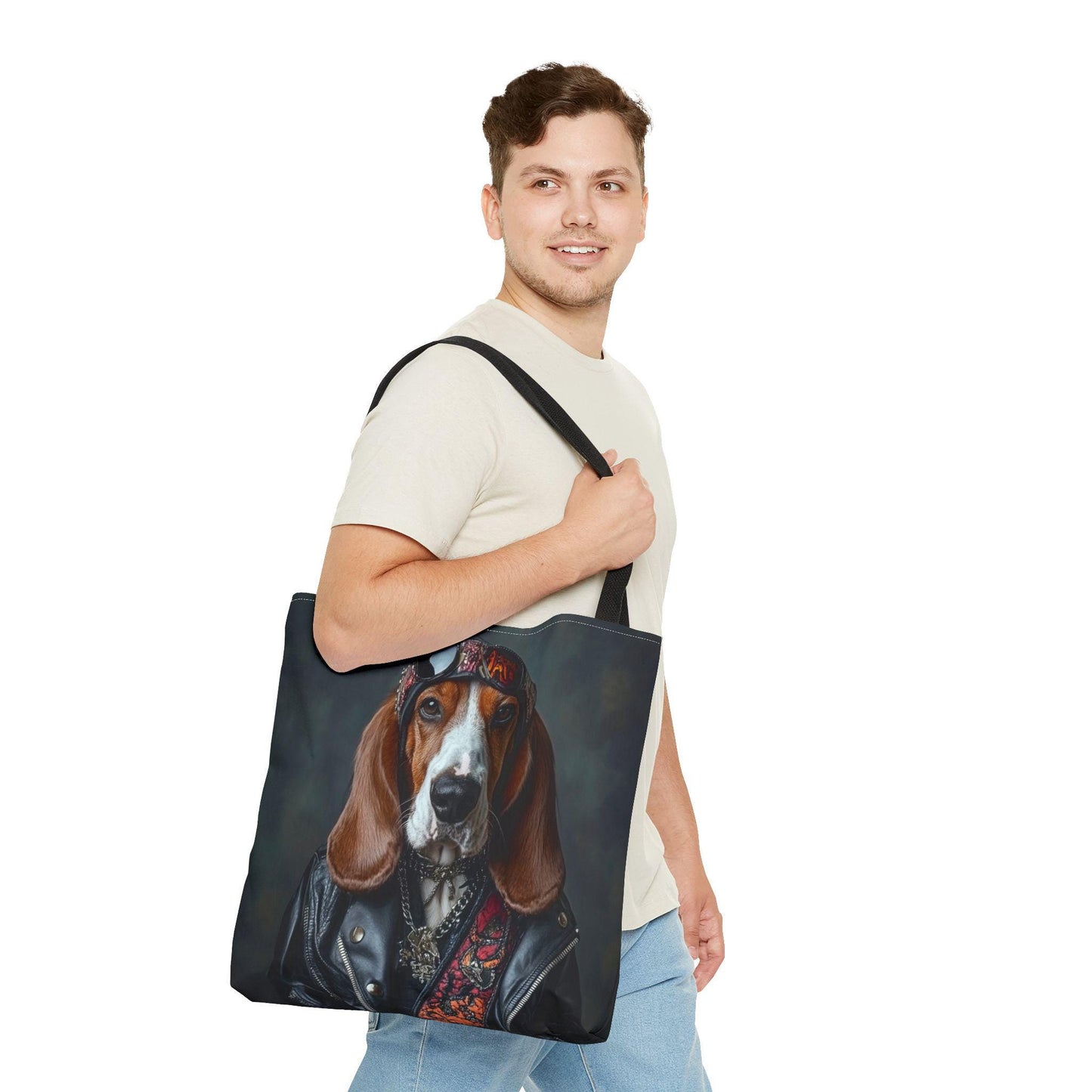 Rocker Basset Hound Tote Bag: Durable Polyester Dog Lover Gift