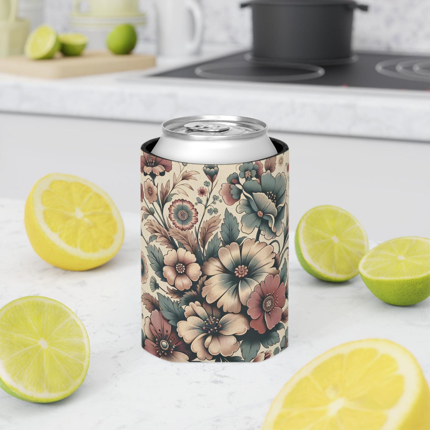 Vintage Floral Can Cooler: Retro Beverage Sleeve