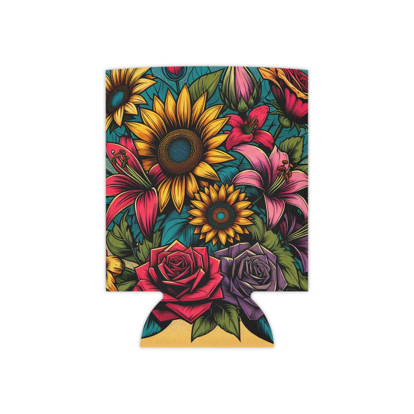 Floral Comic Book Can Cooler: Retro Pop Art Drink Sleeve