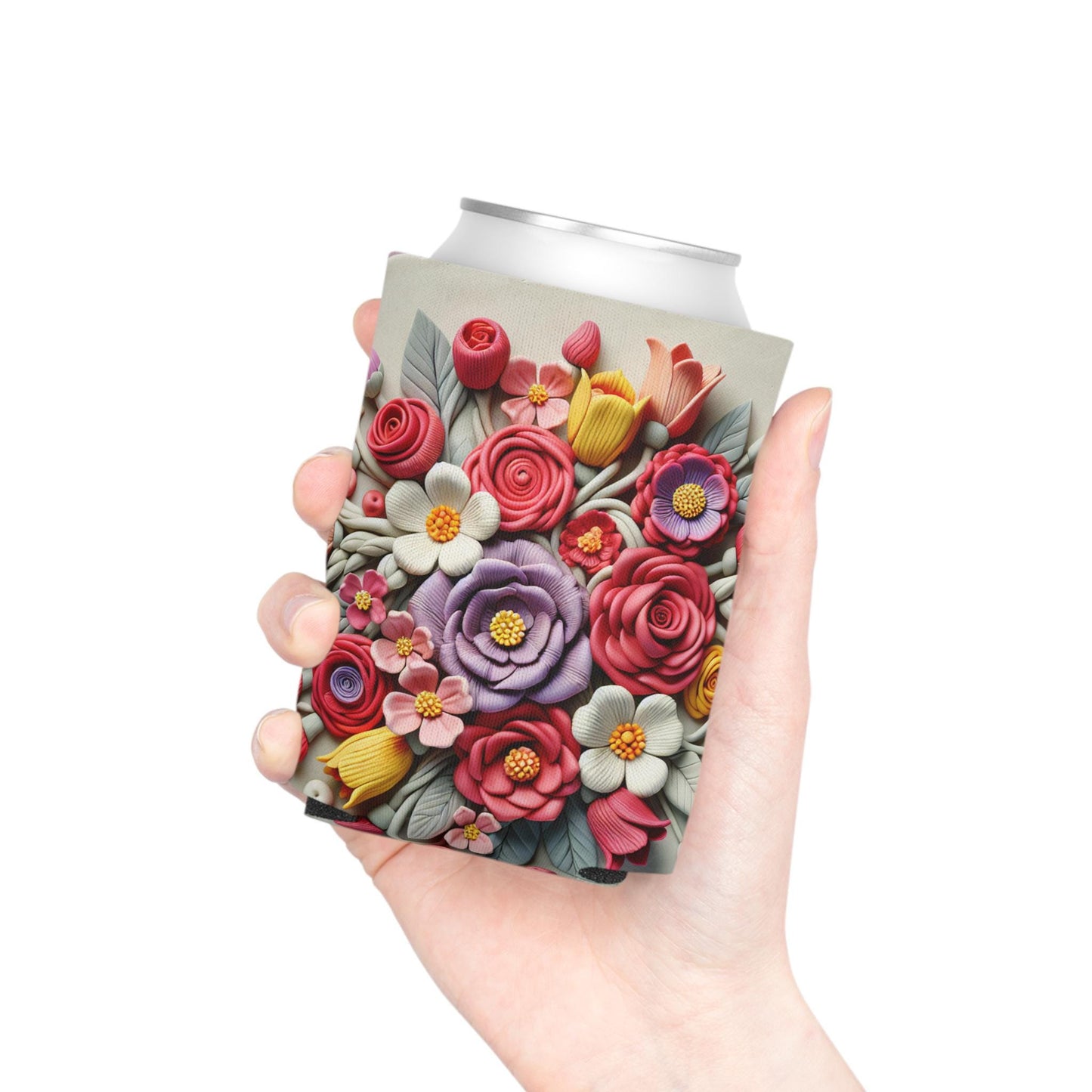 Floral Can Cooler: Botanical Flower Pattern Drink Holder