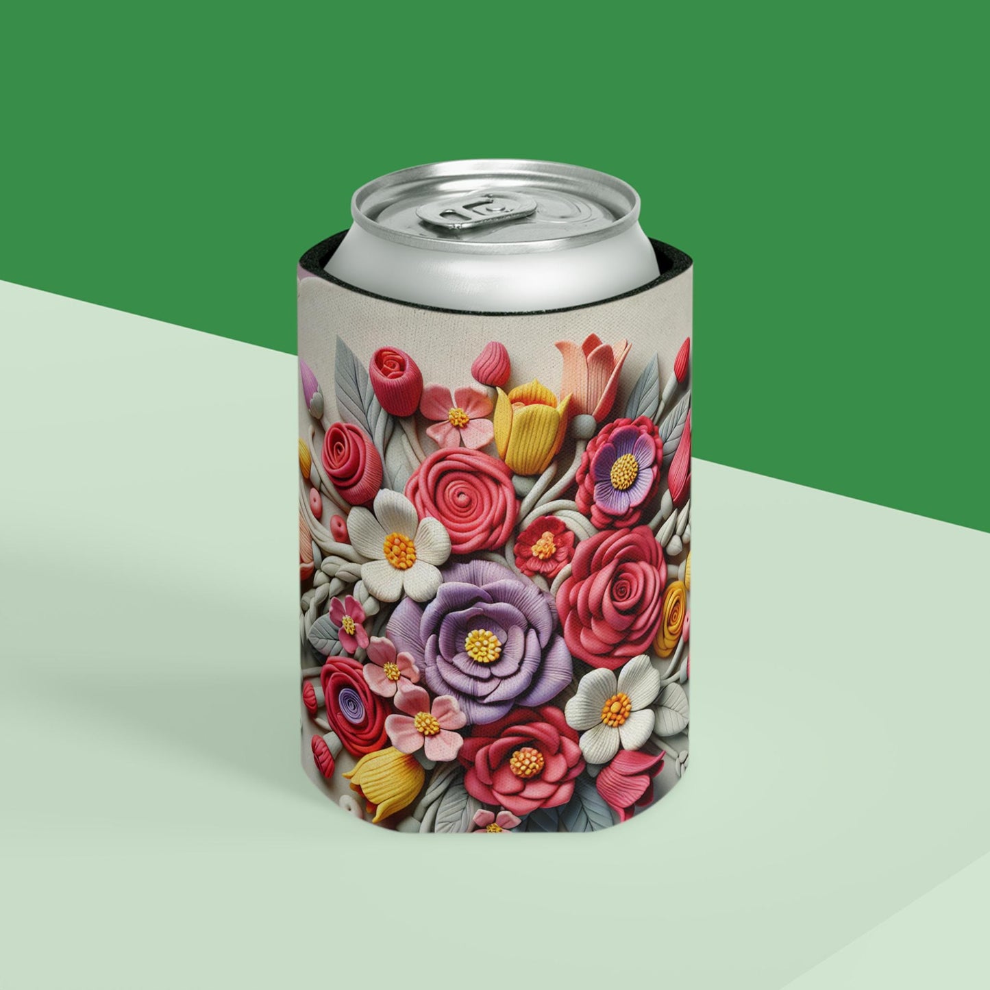 Floral Can Cooler: Botanical Flower Pattern Drink Holder