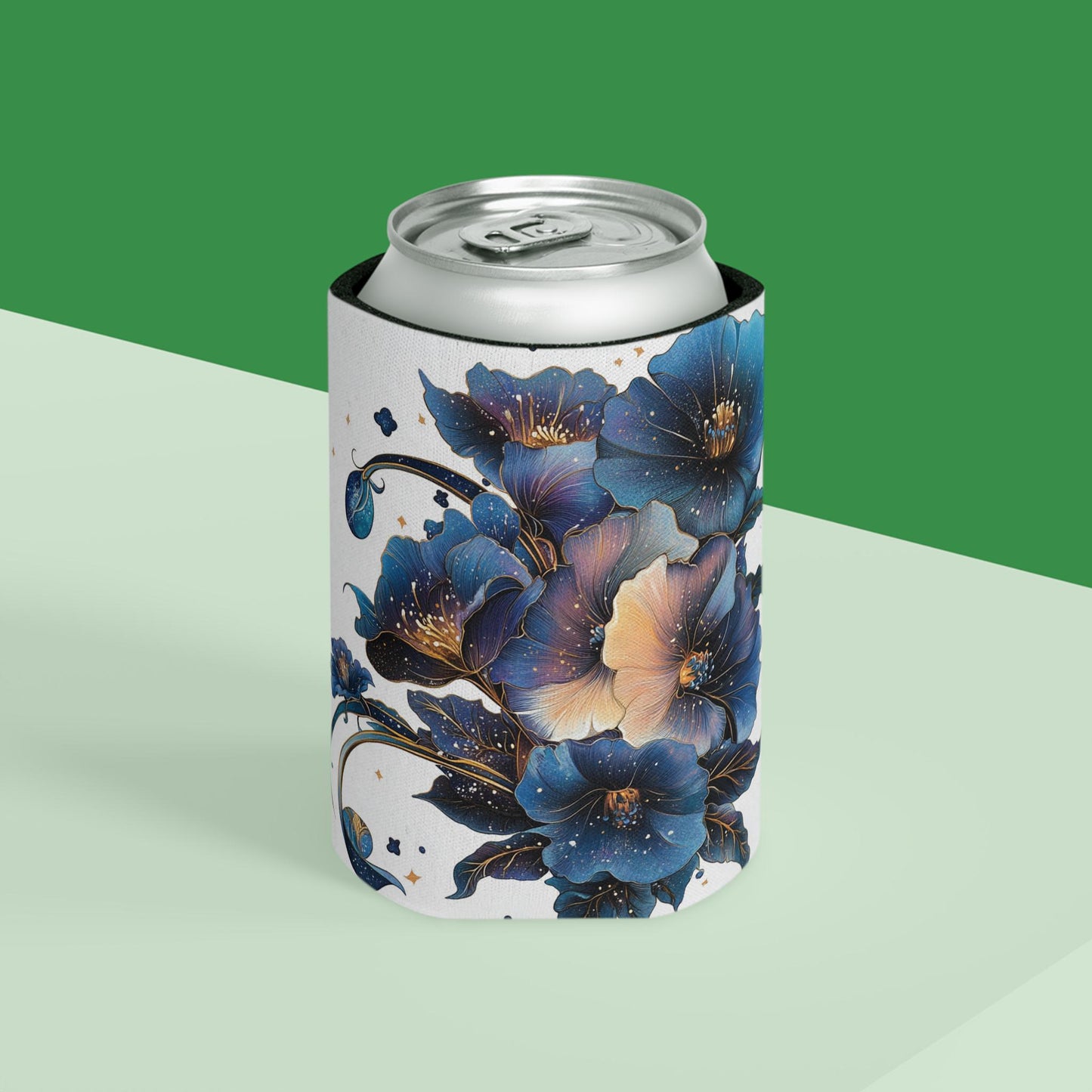 Floral Can Cooler: Botanical Print Beverage Insulator Sleeve