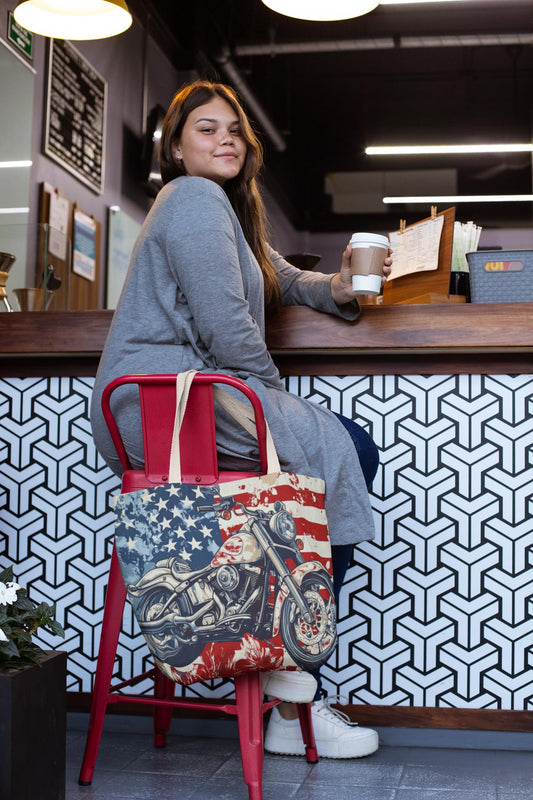 American Motorcycle Tote Bag: Patriotic USA Carryall