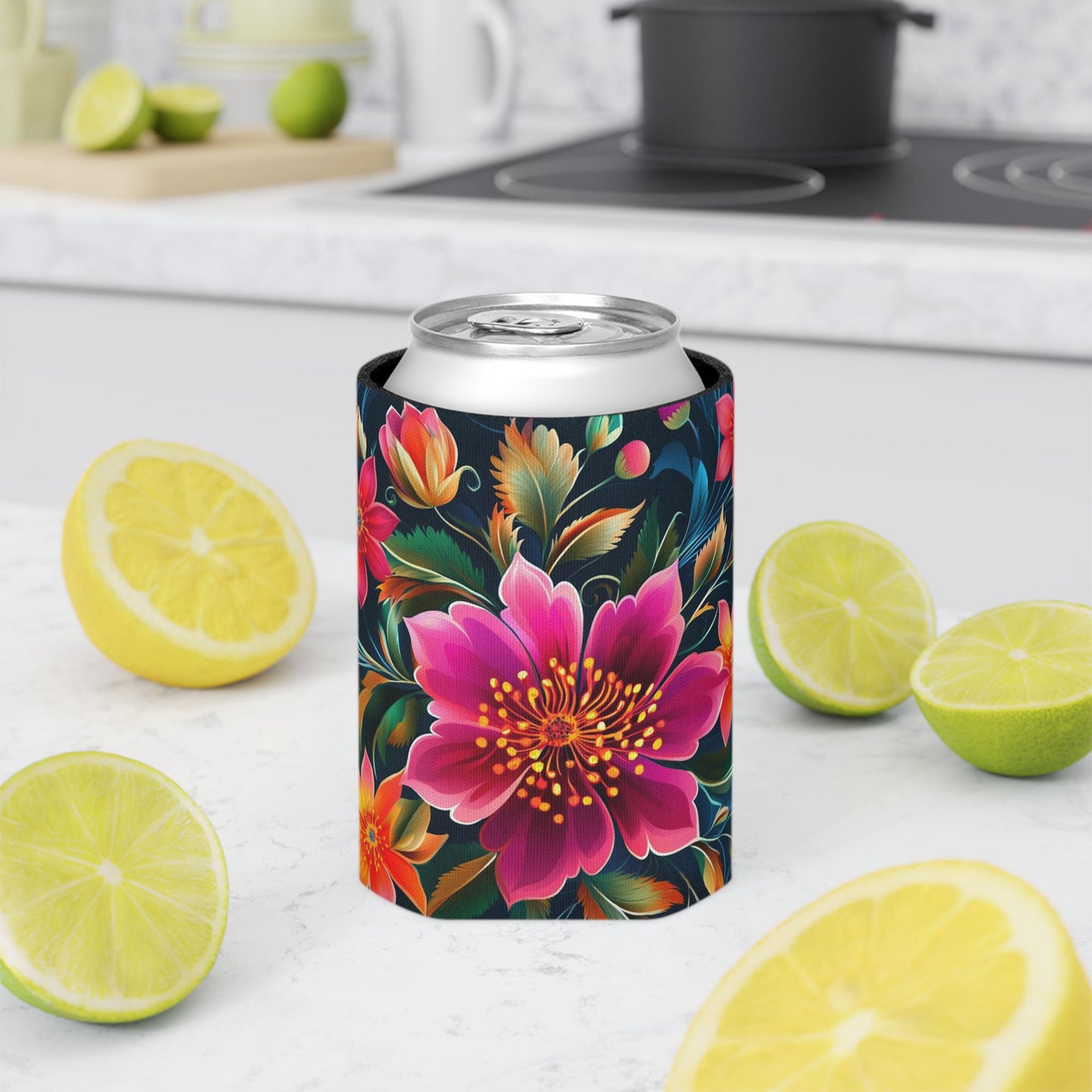 Floral Can Cooler, Drink Sleeve, Beverage Insulator, Beer Holder, Soda Can Cover, Tropical Koozie