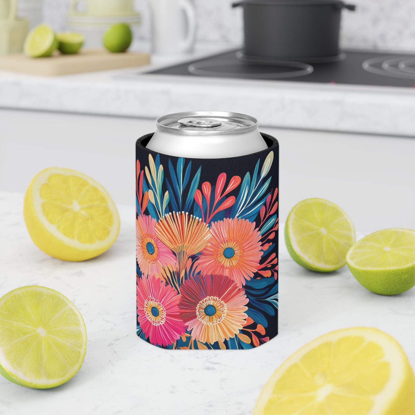 Floral Can Cooler: Insulated Flower Print Drink Sleeve