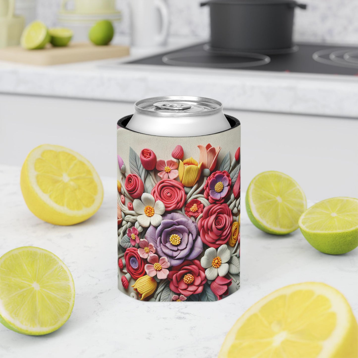 Floral Can Cooler: Botanical Flower Pattern Drink Holder