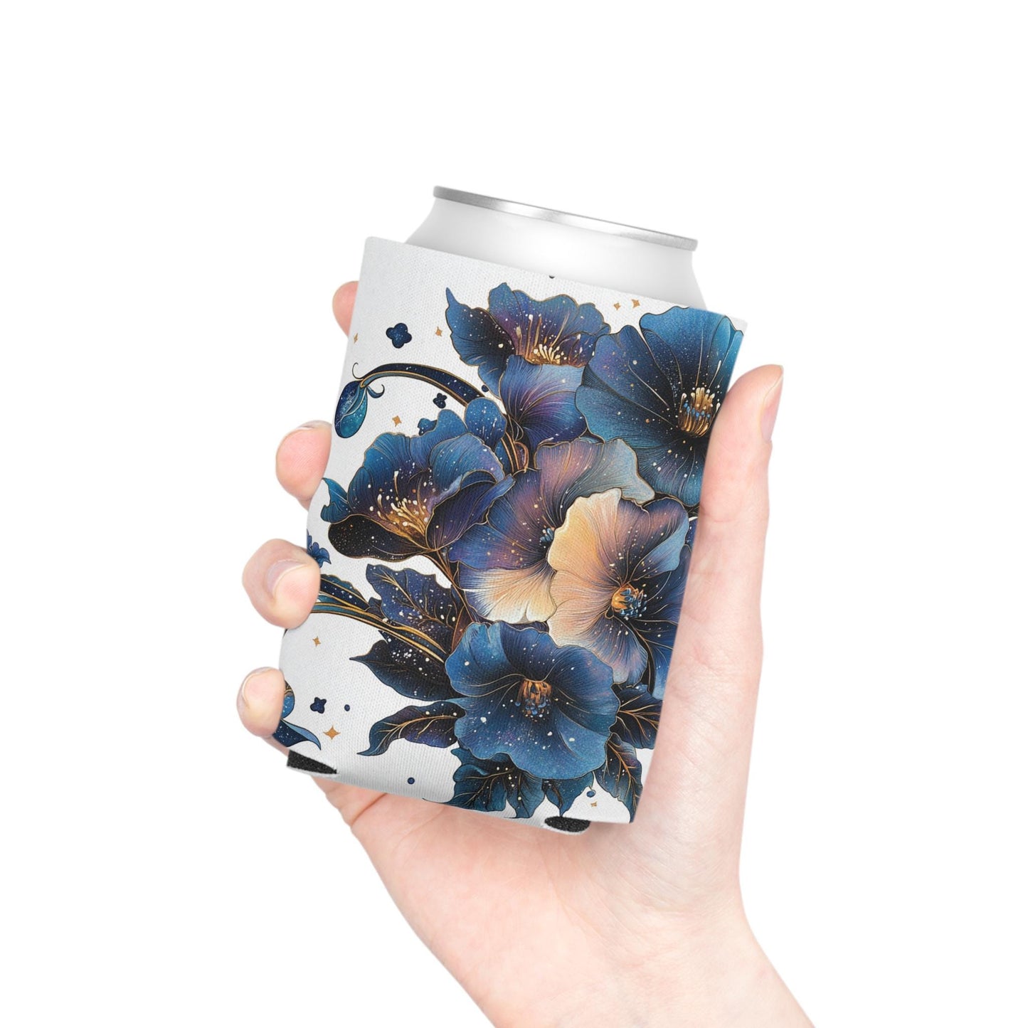 Floral Can Cooler: Botanical Print Beverage Insulator Sleeve