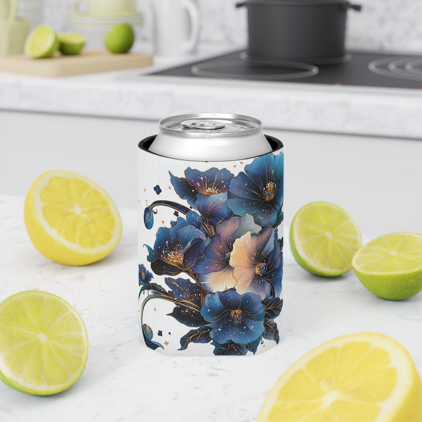 Floral Can Cooler: Botanical Print Beverage Insulator Sleeve
