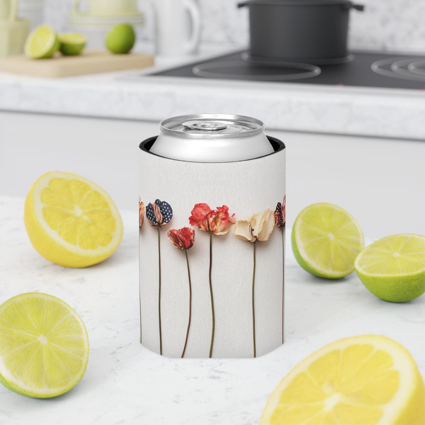 American Floral Can Cooler: Patriotic 4th of July Drink Sleeve