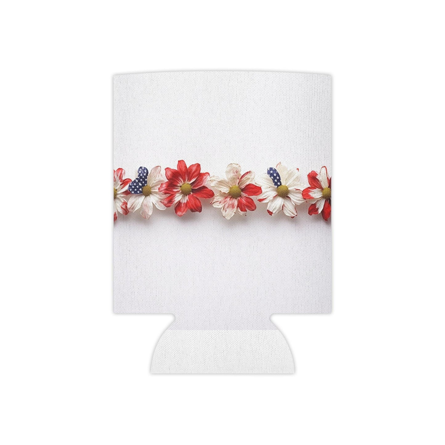 Floral American Flag Can Cooler: Patriotic 4th of July Beverage Sleeve