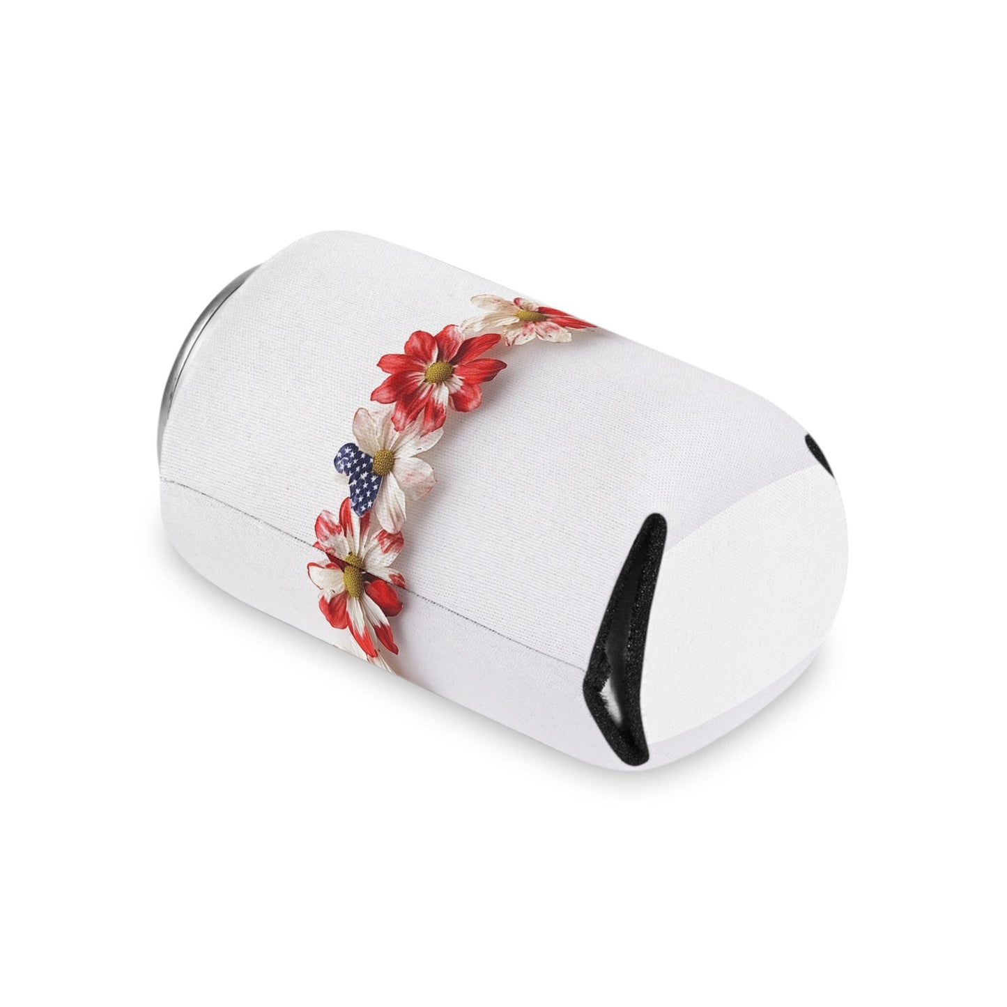 Floral American Flag Can Cooler: Patriotic 4th of July Beverage Sleeve
