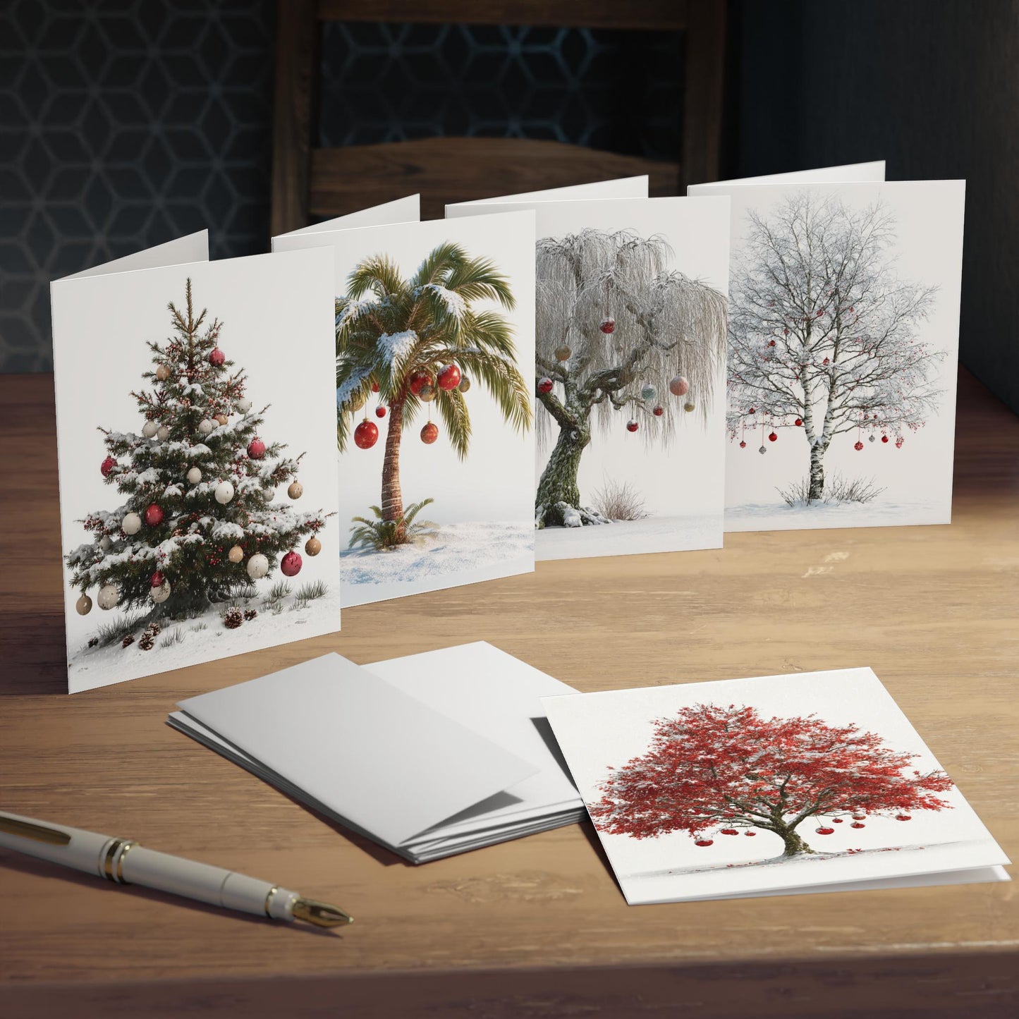 Winter Tree Christmas Cards: Festive Holiday Art Cards, Set of 5