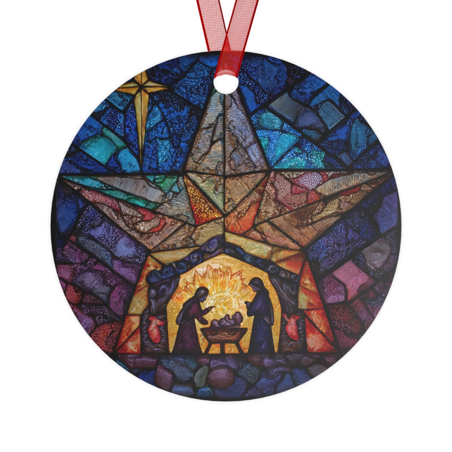 Stained Glass Nativity Metal Ornament | Christmas Hanging Decoration