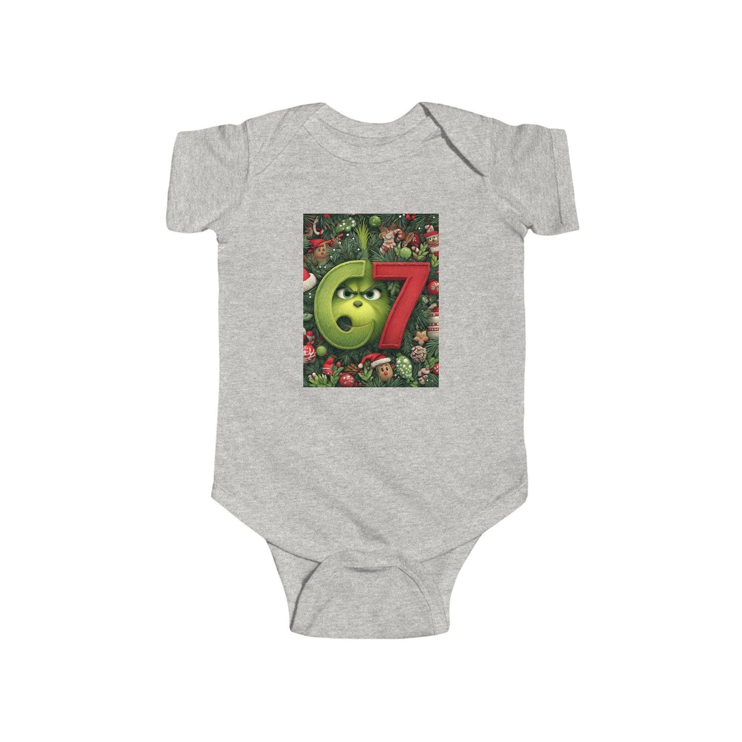 Green 67 Number Christmas baby bodysuit | holiday numbers onesie