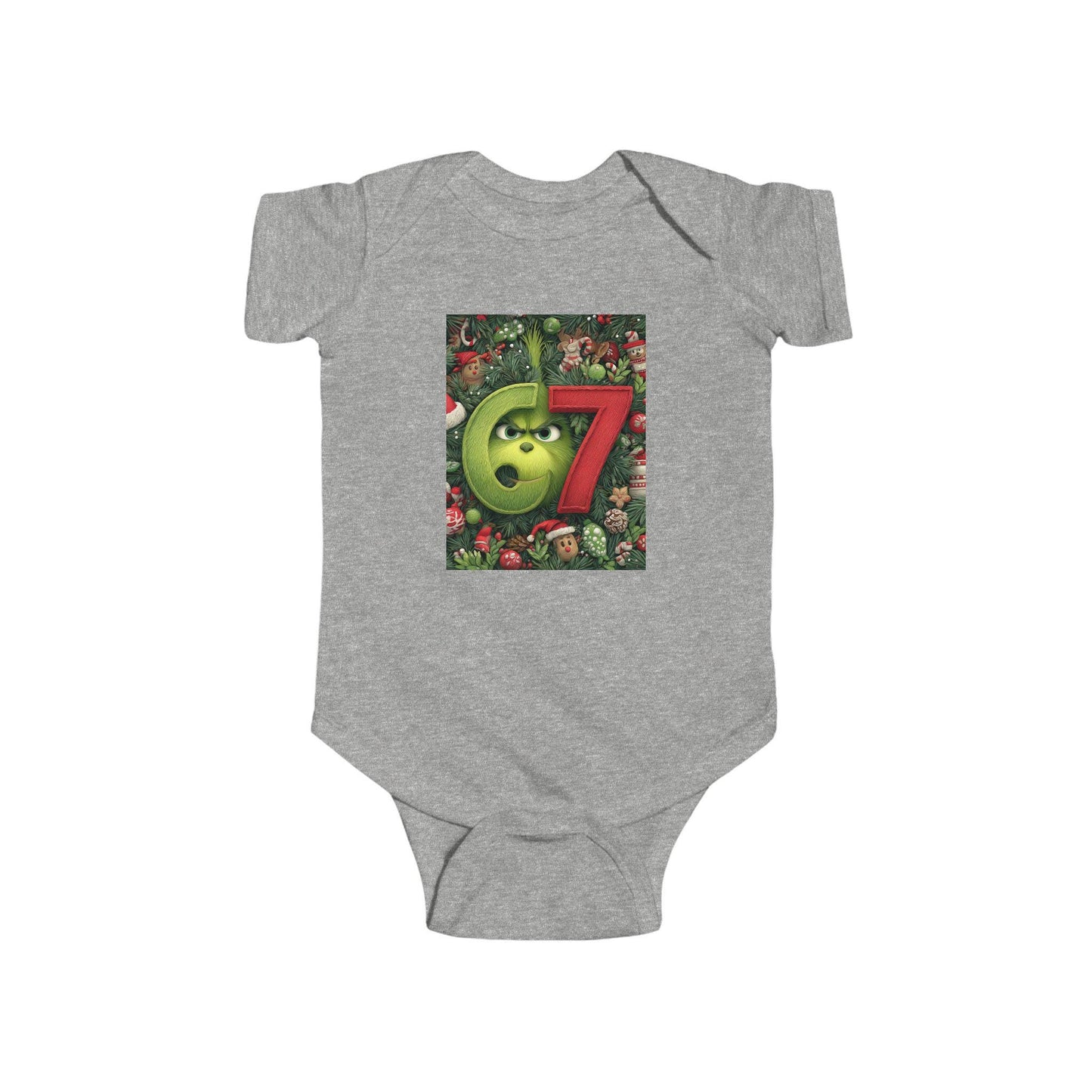 Green 67 Number Christmas baby bodysuit | holiday numbers onesie