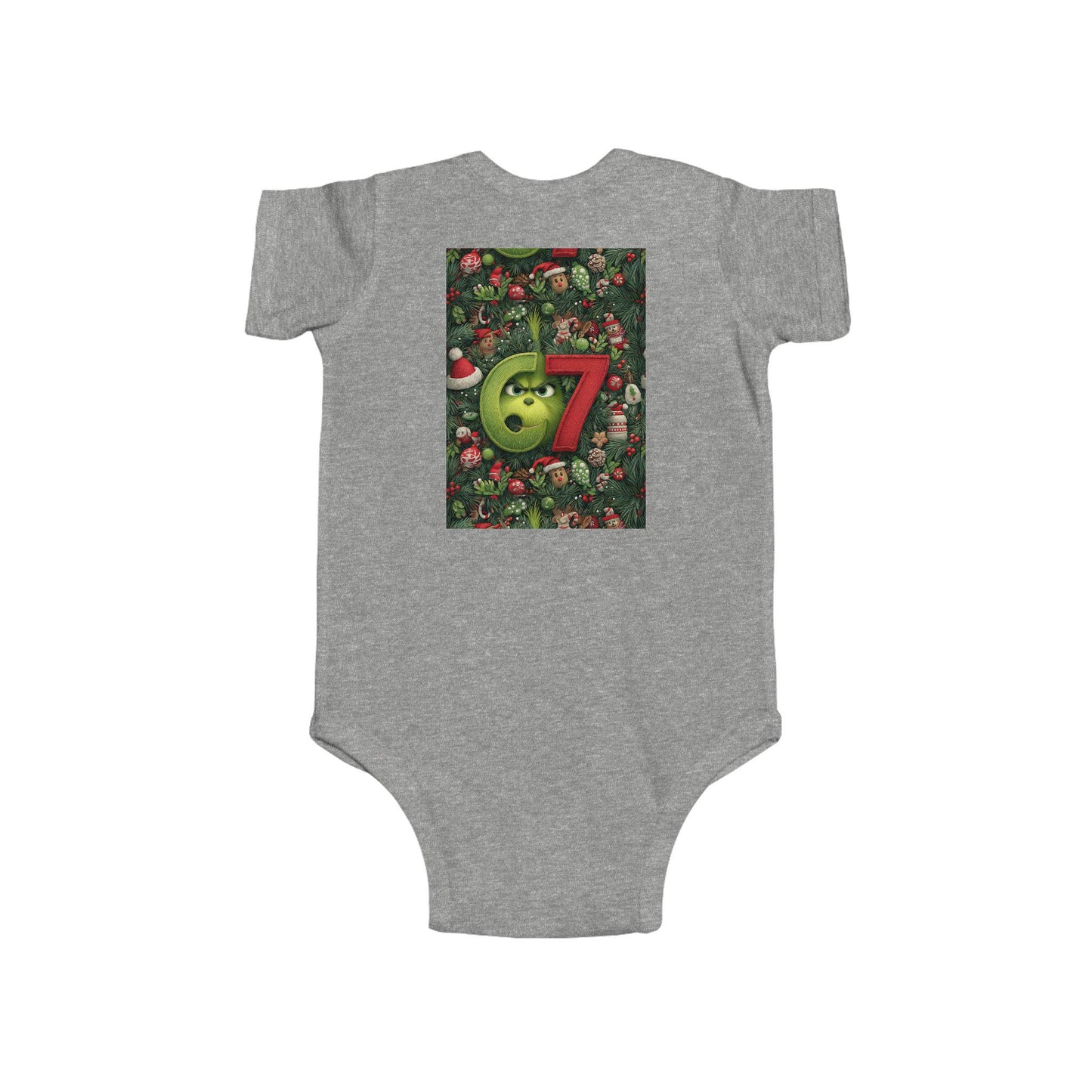 Green 67 Number Christmas baby bodysuit | holiday numbers onesie
