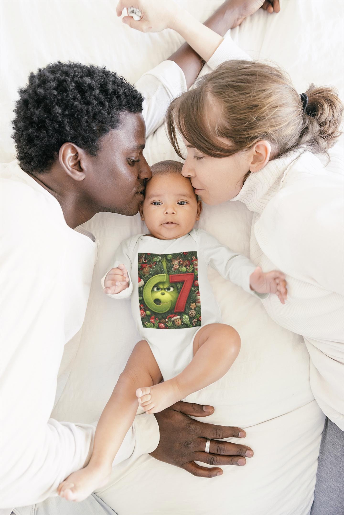 Green 67 Number Christmas baby bodysuit | holiday numbers onesie