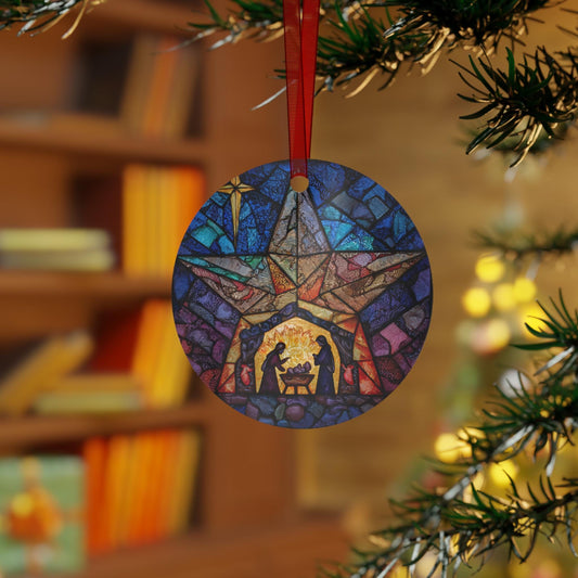 Stained Glass Nativity Metal Ornament | Christmas Hanging Decoration