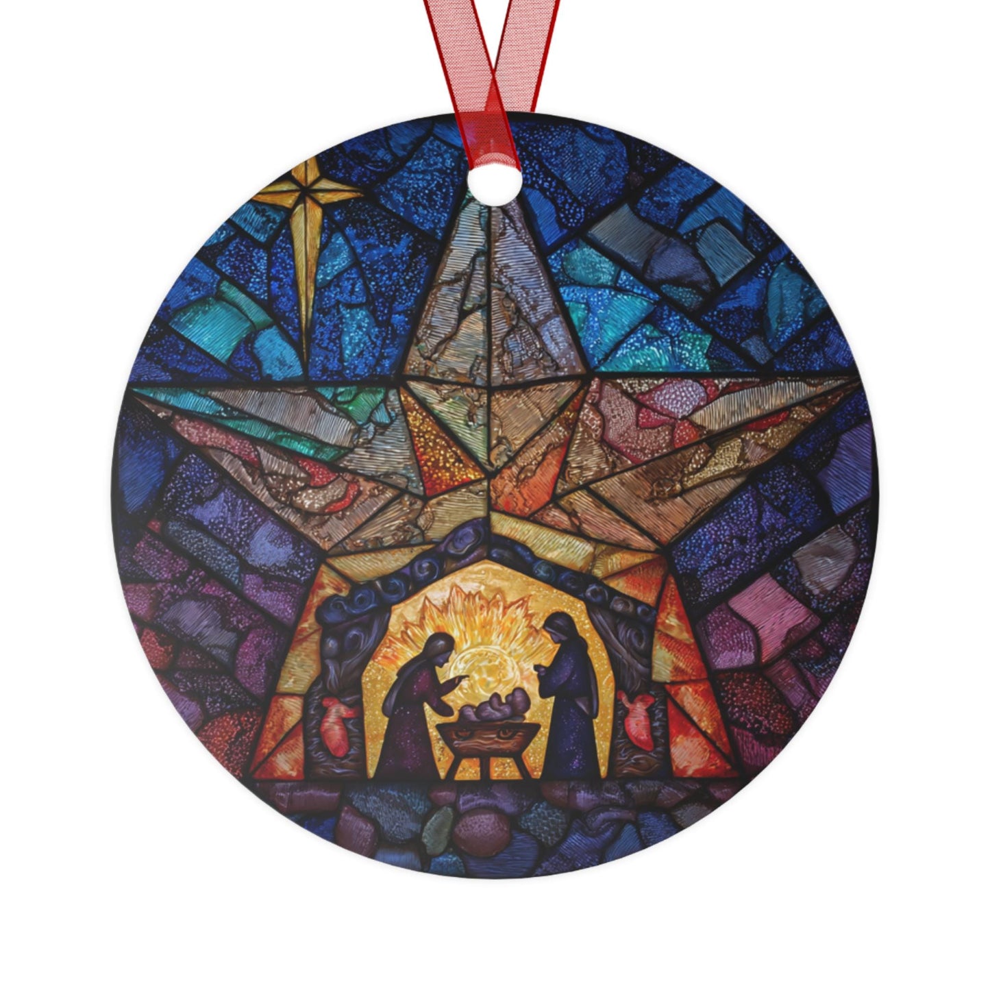 Stained Glass Nativity Metal Ornament | Christmas Hanging Decoration