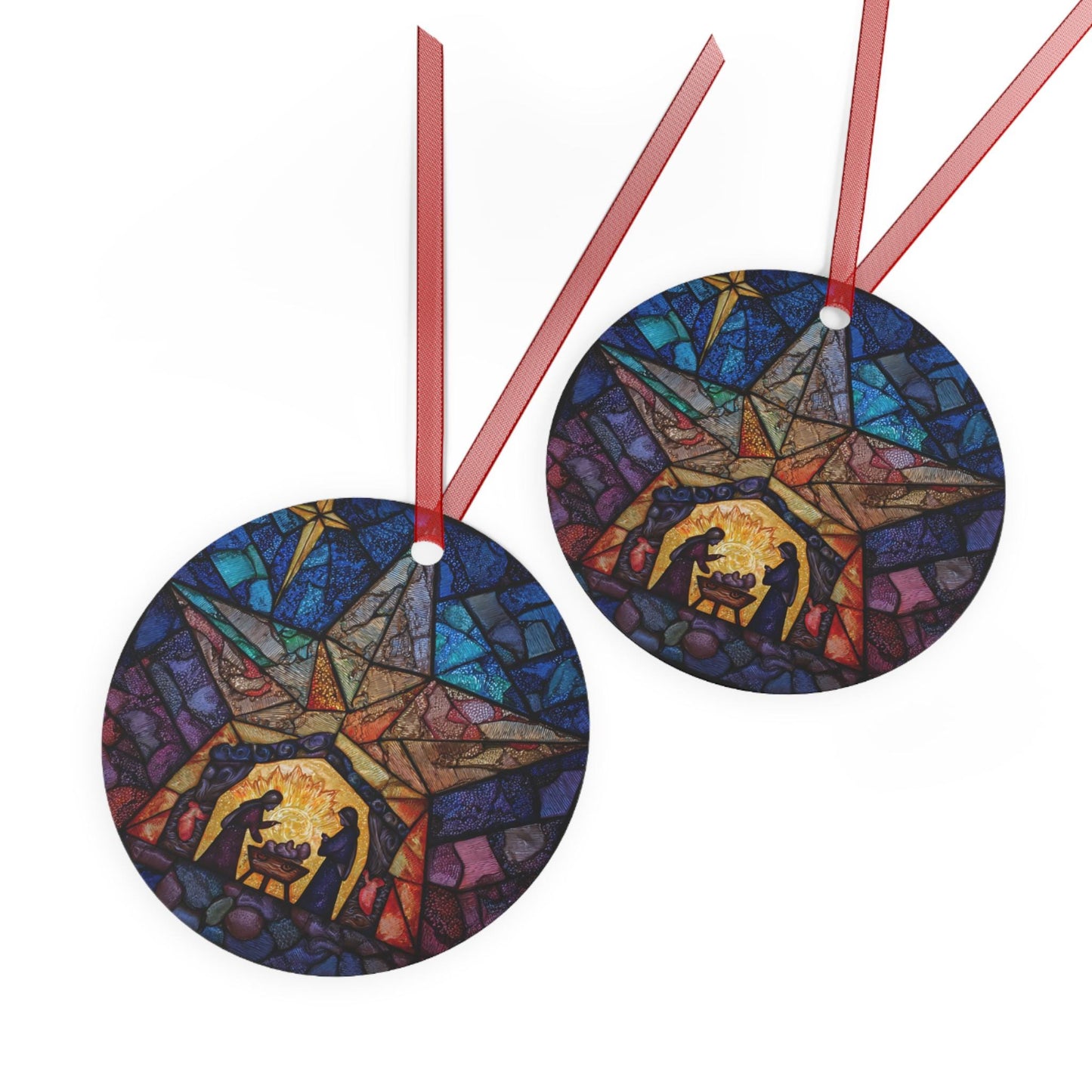 Stained Glass Nativity Metal Ornament | Christmas Hanging Decoration