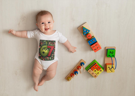 Green 67 Number Christmas baby bodysuit | holiday numbers onesie