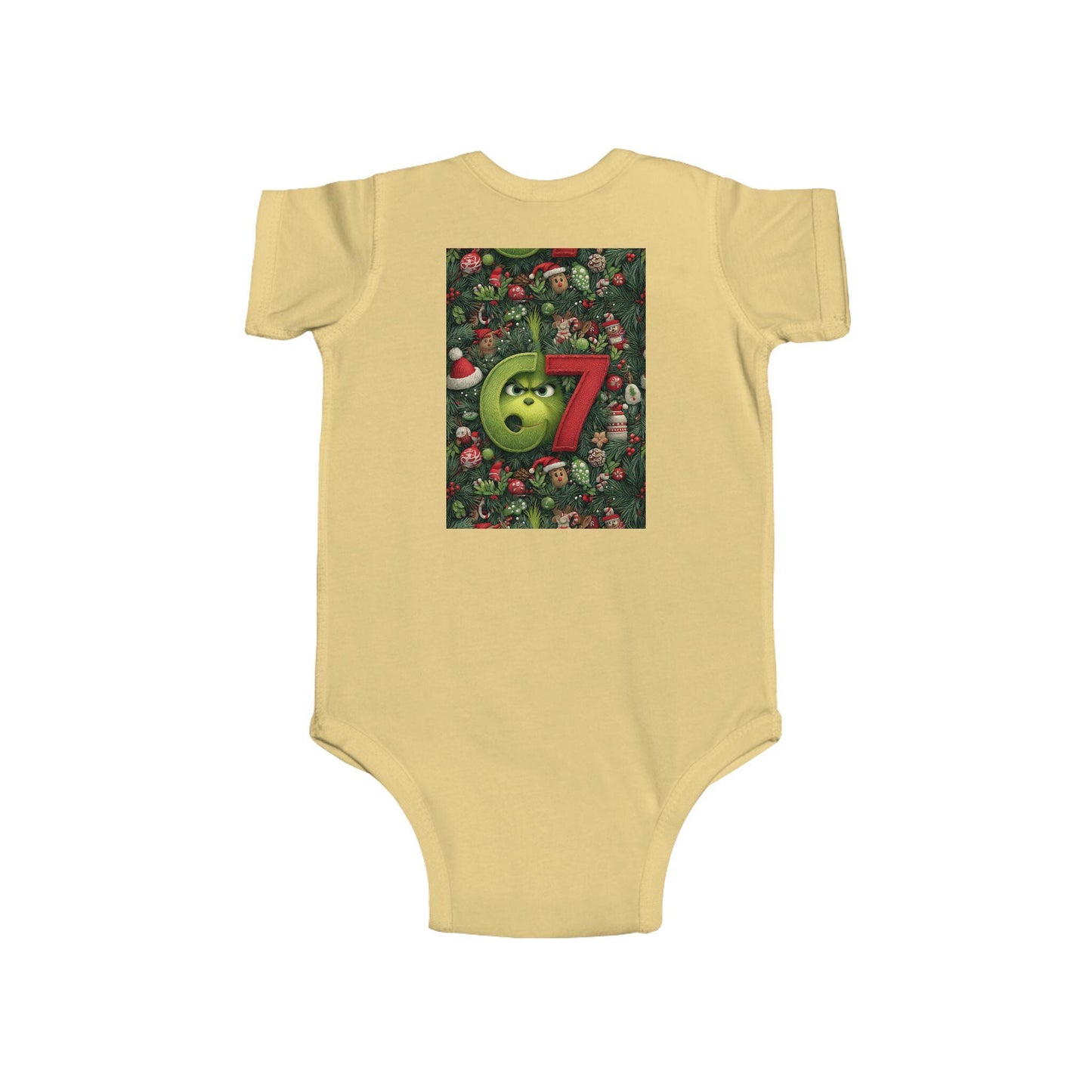 Green 67 Number Christmas baby bodysuit | holiday numbers onesie