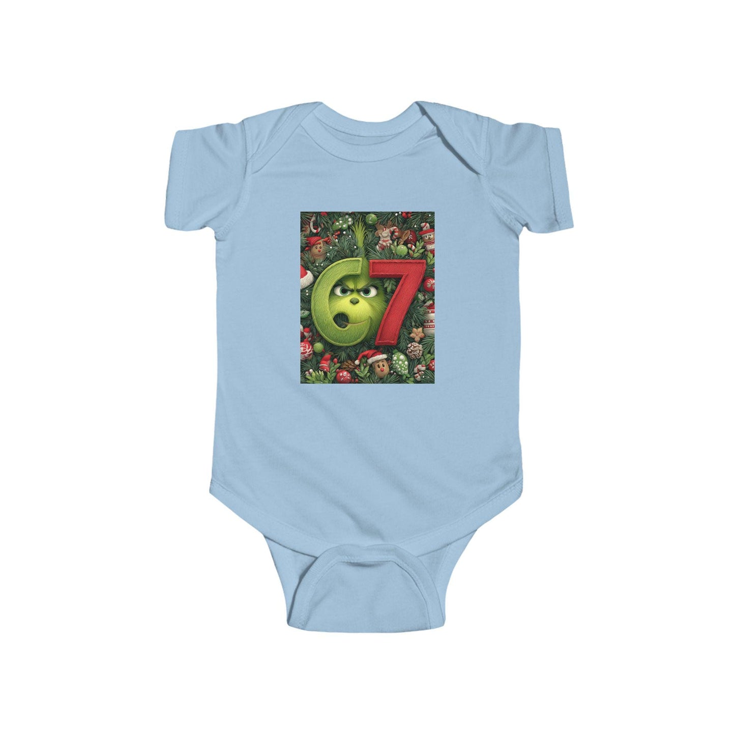 Green 67 Number Christmas baby bodysuit | holiday numbers onesie