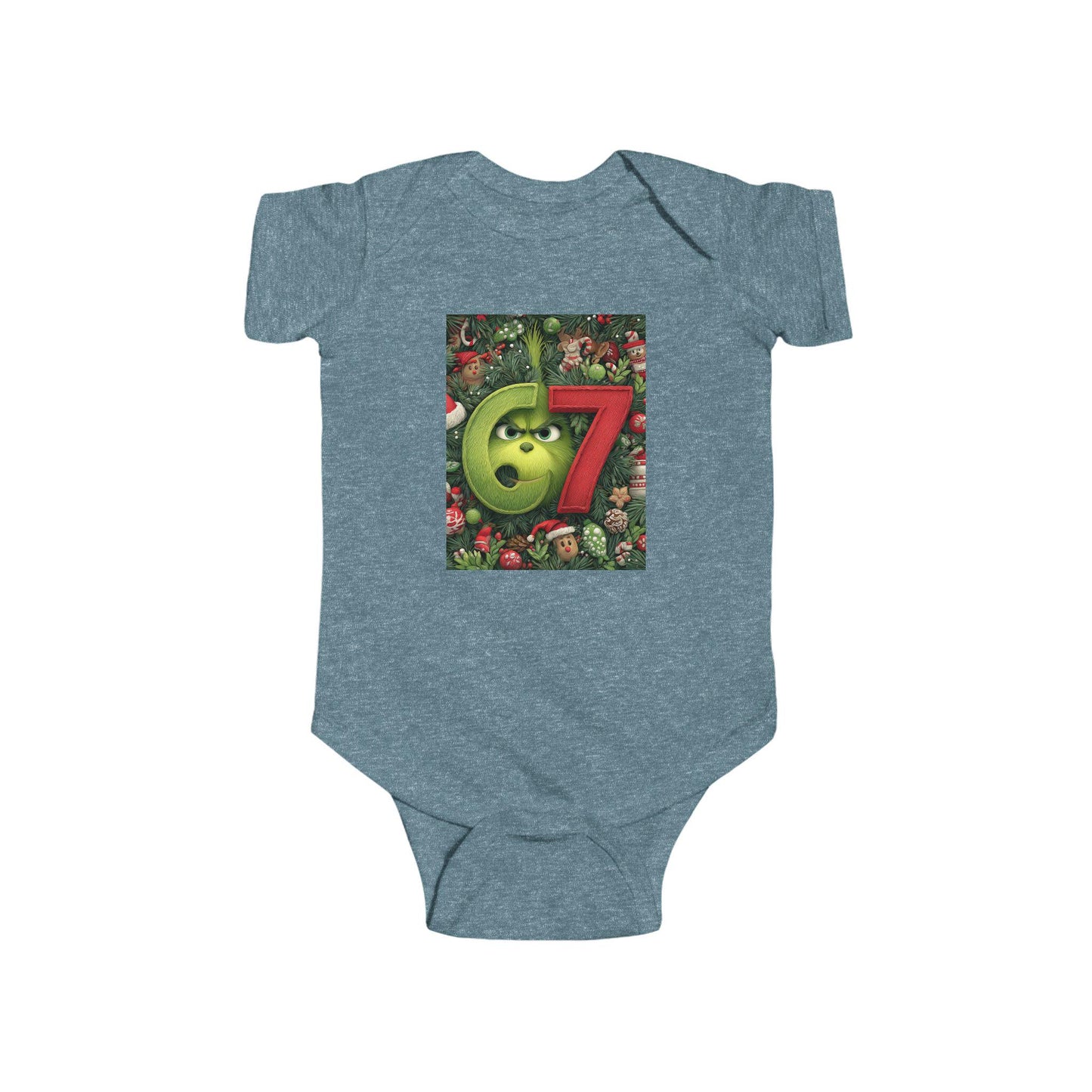 Green 67 Number Christmas baby bodysuit | holiday numbers onesie