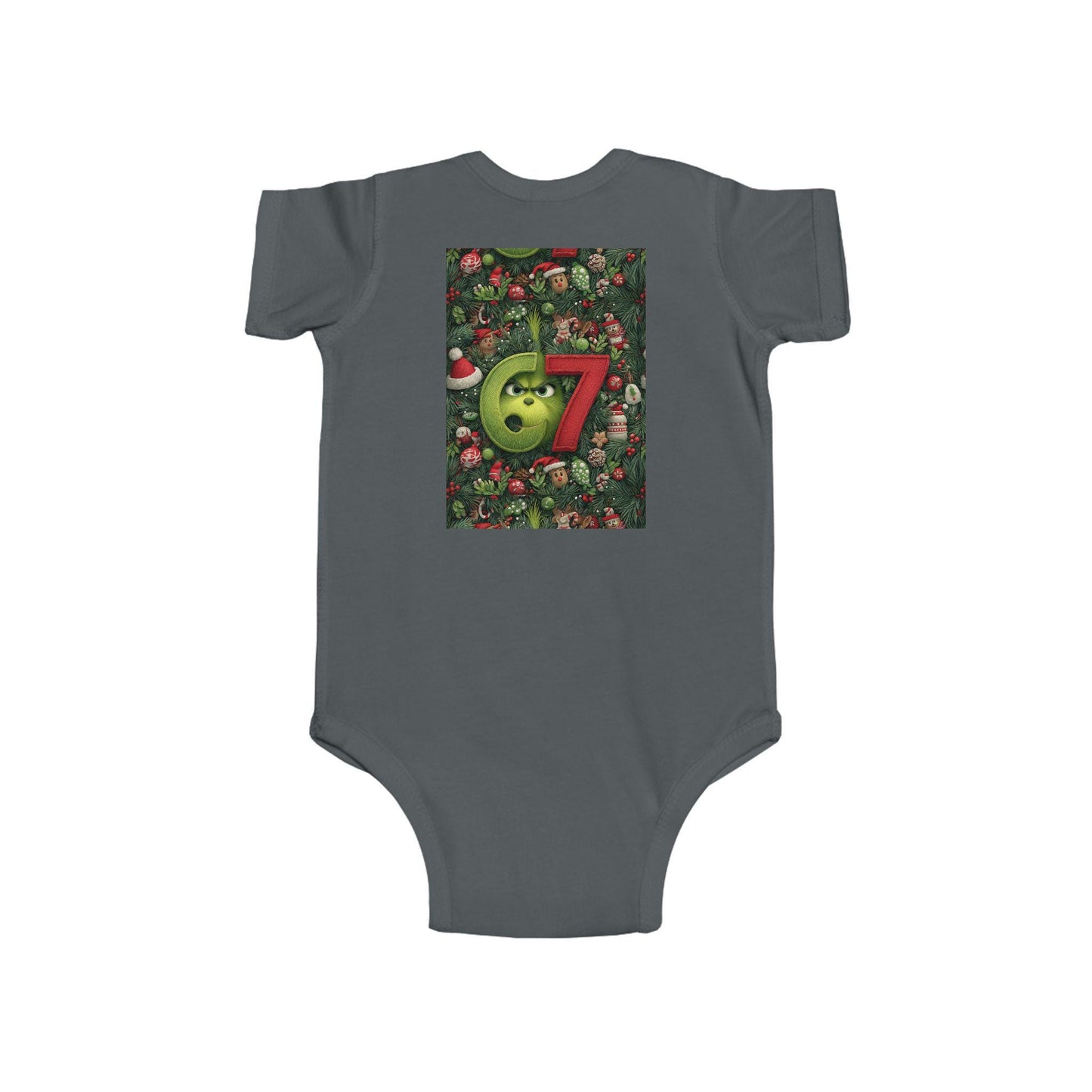 Green 67 Number Christmas baby bodysuit | holiday numbers onesie
