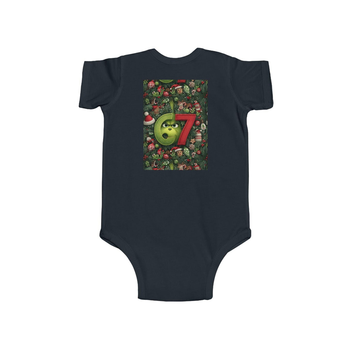 Green 67 Number Christmas baby bodysuit | holiday numbers onesie