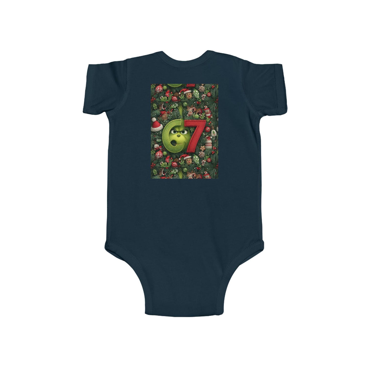 Green 67 Number Christmas baby bodysuit | holiday numbers onesie