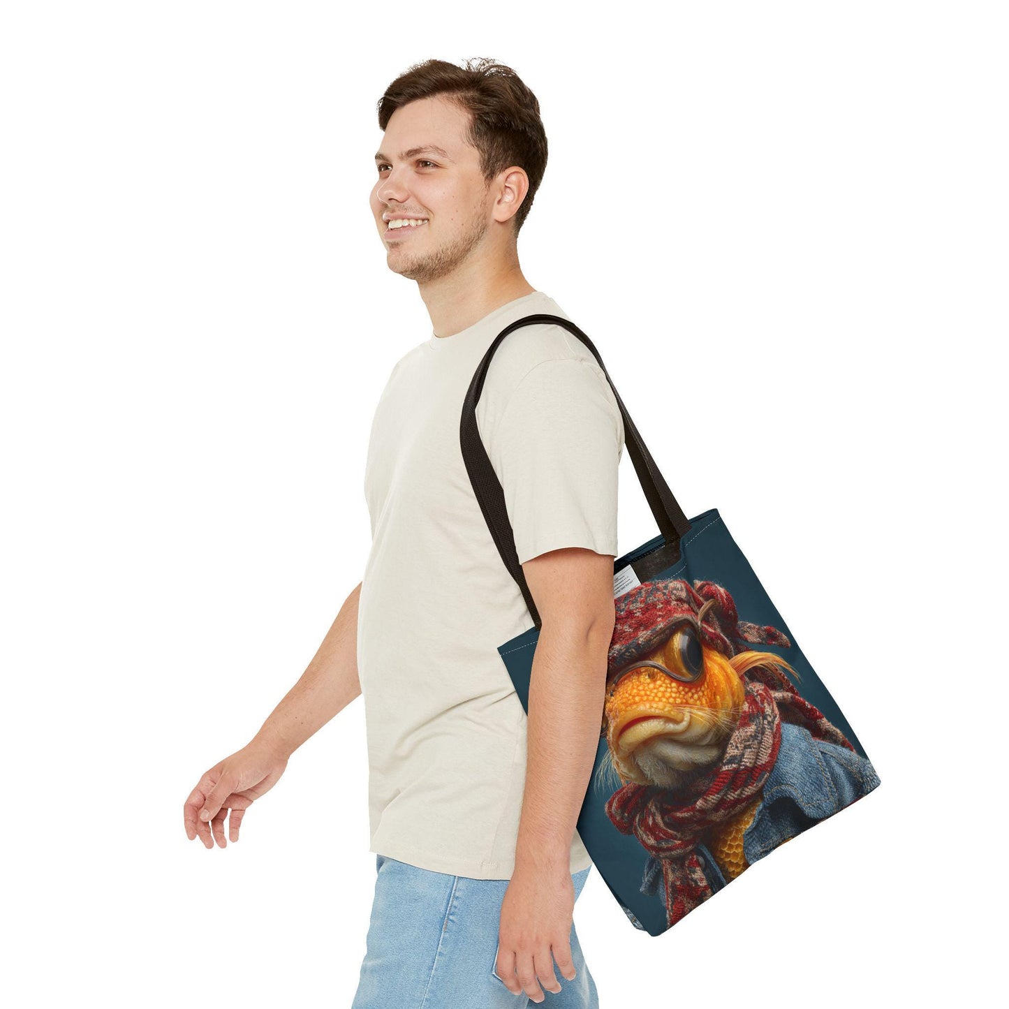 Steampunk Goldfish Portrait Tote Bag | Fish in Goggles and Scarf