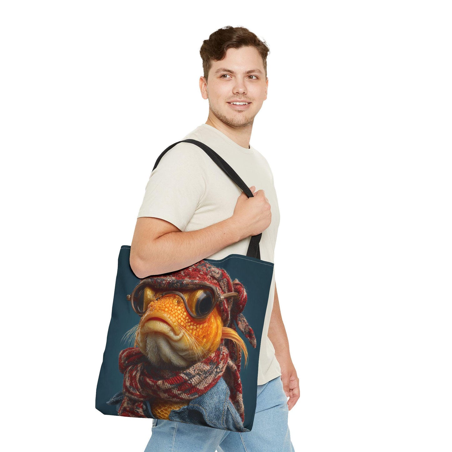 Steampunk Goldfish Portrait Tote Bag | Fish in Goggles and Scarf