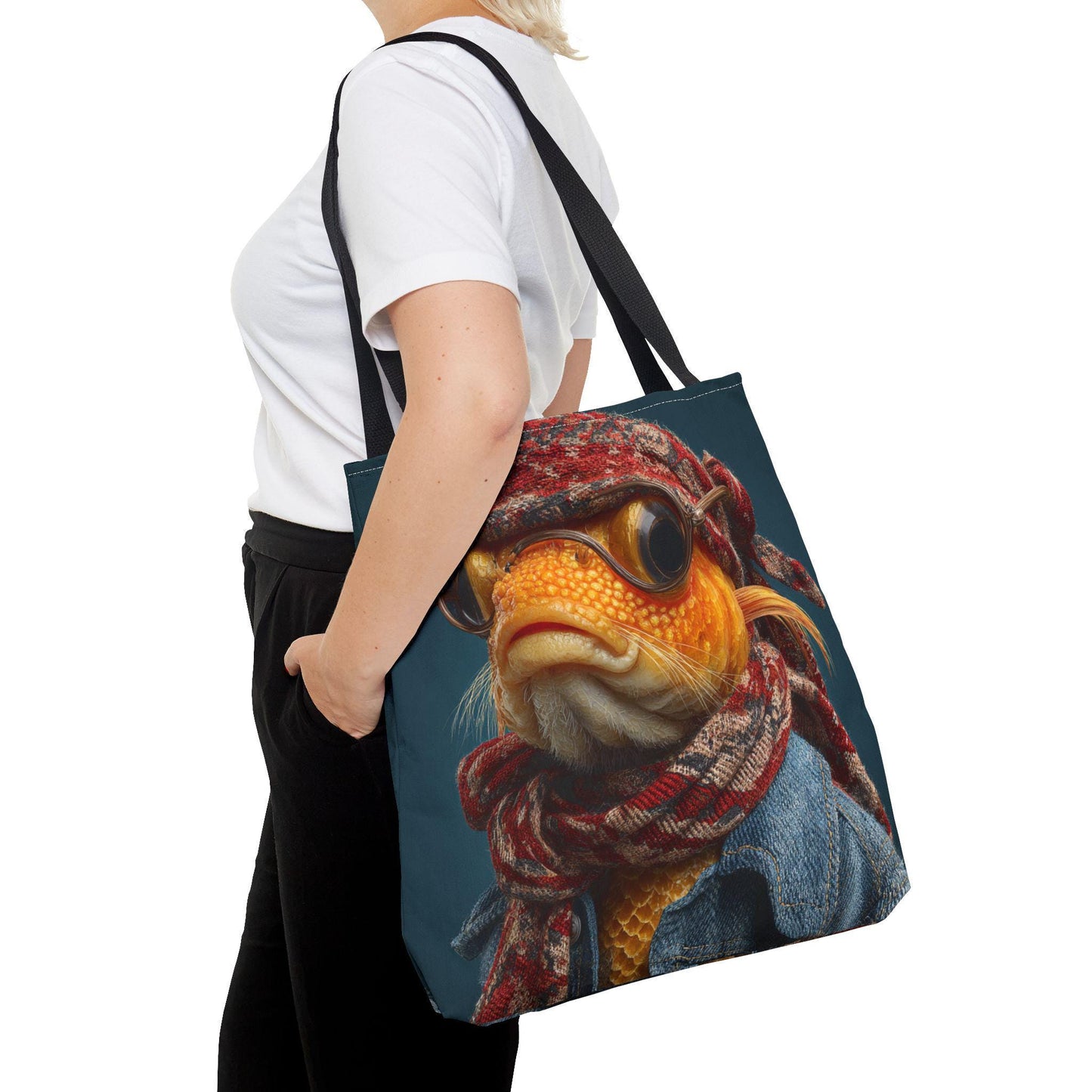 Steampunk Goldfish Portrait Tote Bag | Fish in Goggles and Scarf