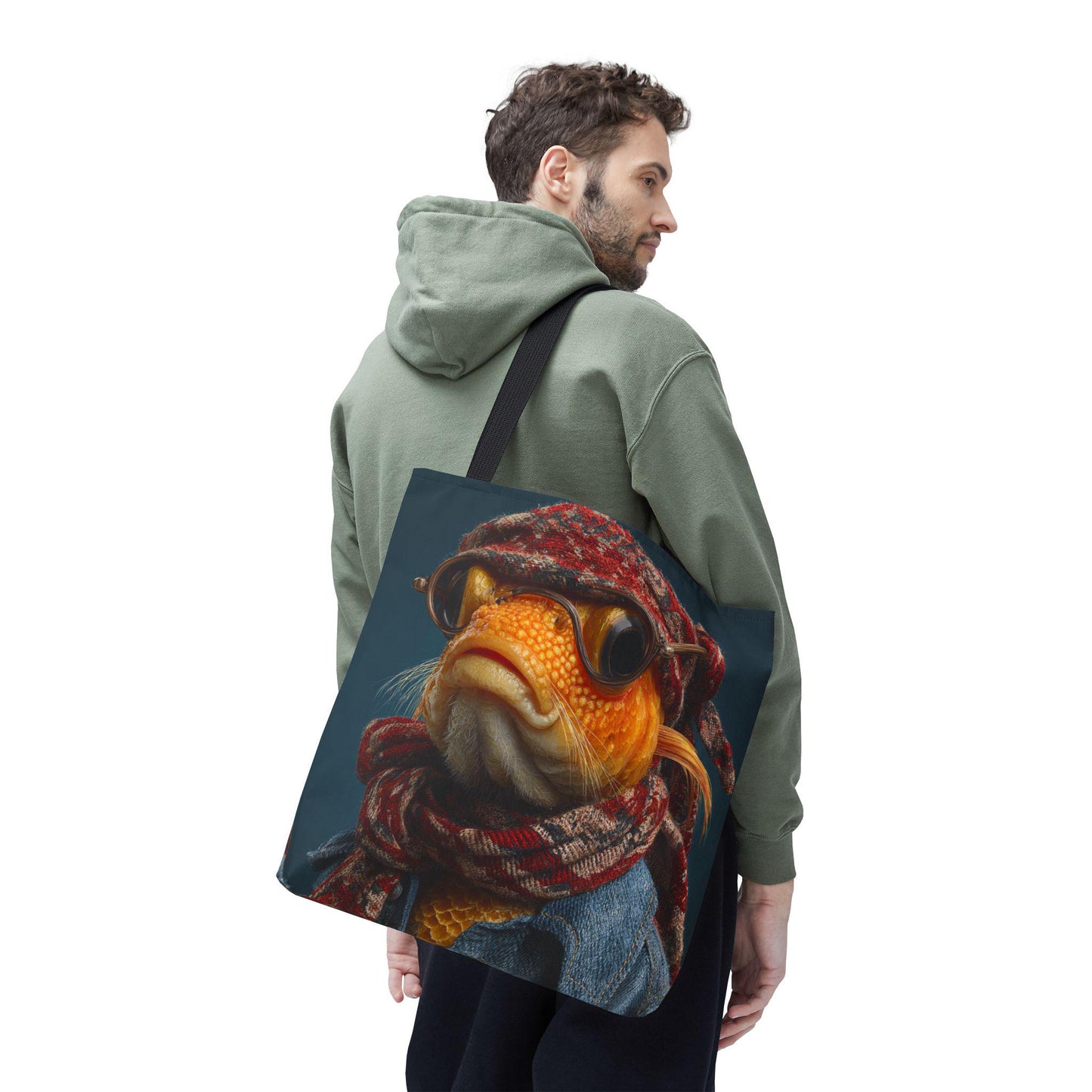 Steampunk Goldfish Portrait Tote Bag | Fish in Goggles and Scarf
