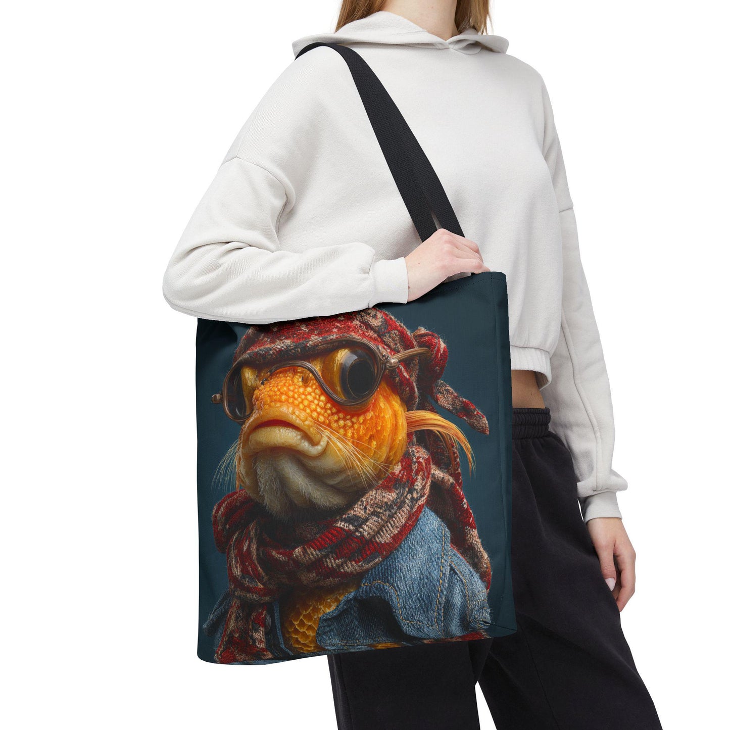 Steampunk Goldfish Portrait Tote Bag | Fish in Goggles and Scarf