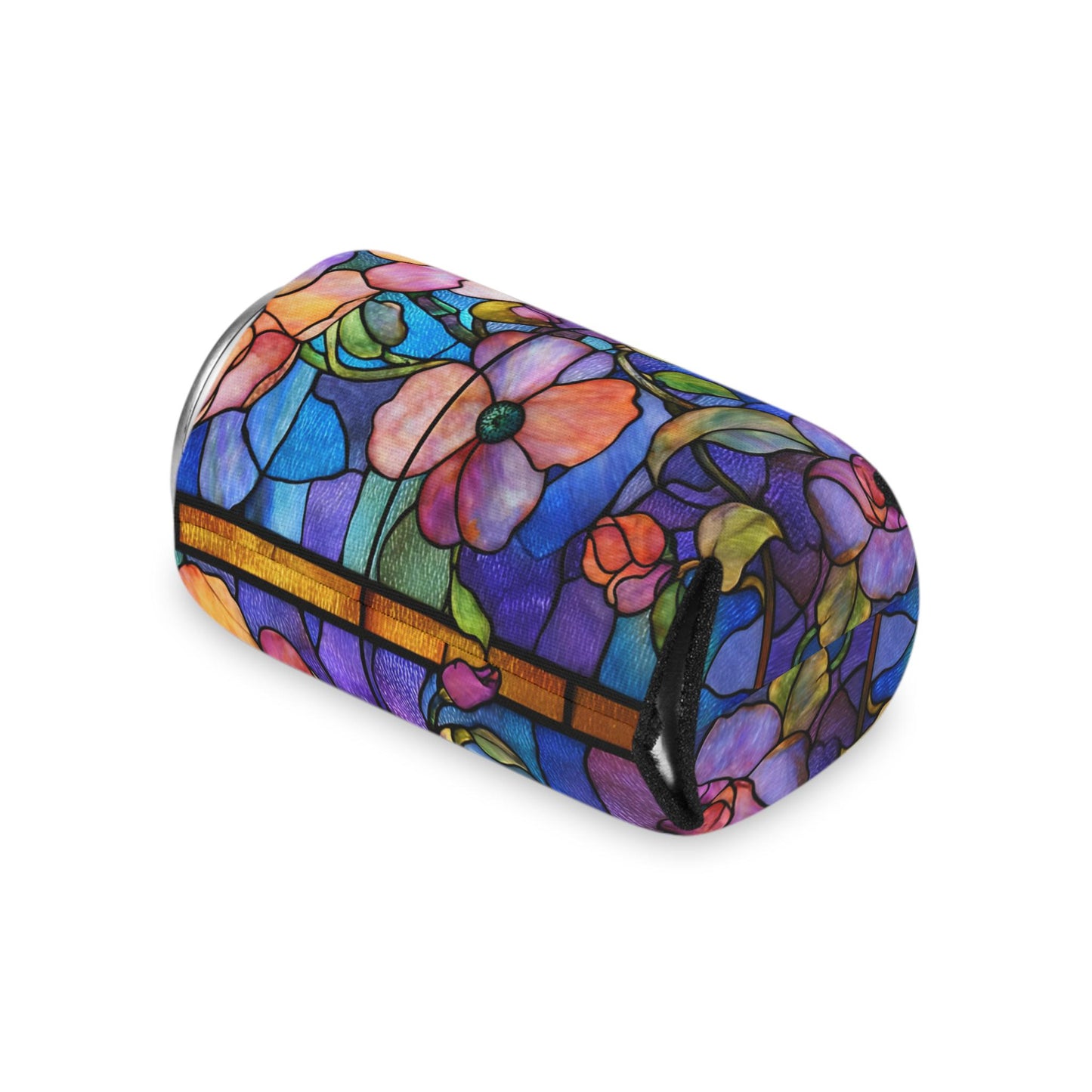 Stained Glass Floral Can Cooler | Artful Flower Pattern Drink Sleeve