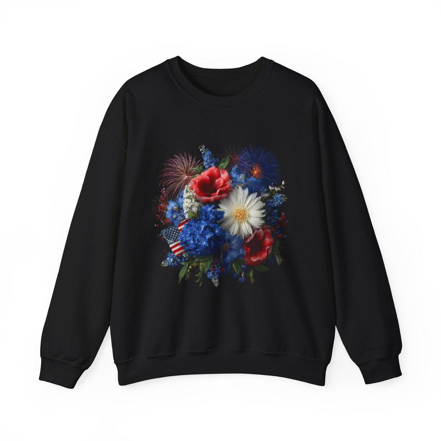 Patriotic Floral Bouquet Sweatshirt | Red White Blue Poppies Daisies