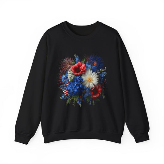 Patriotic Floral Bouquet Sweatshirt | Red White Blue Poppies Daisies