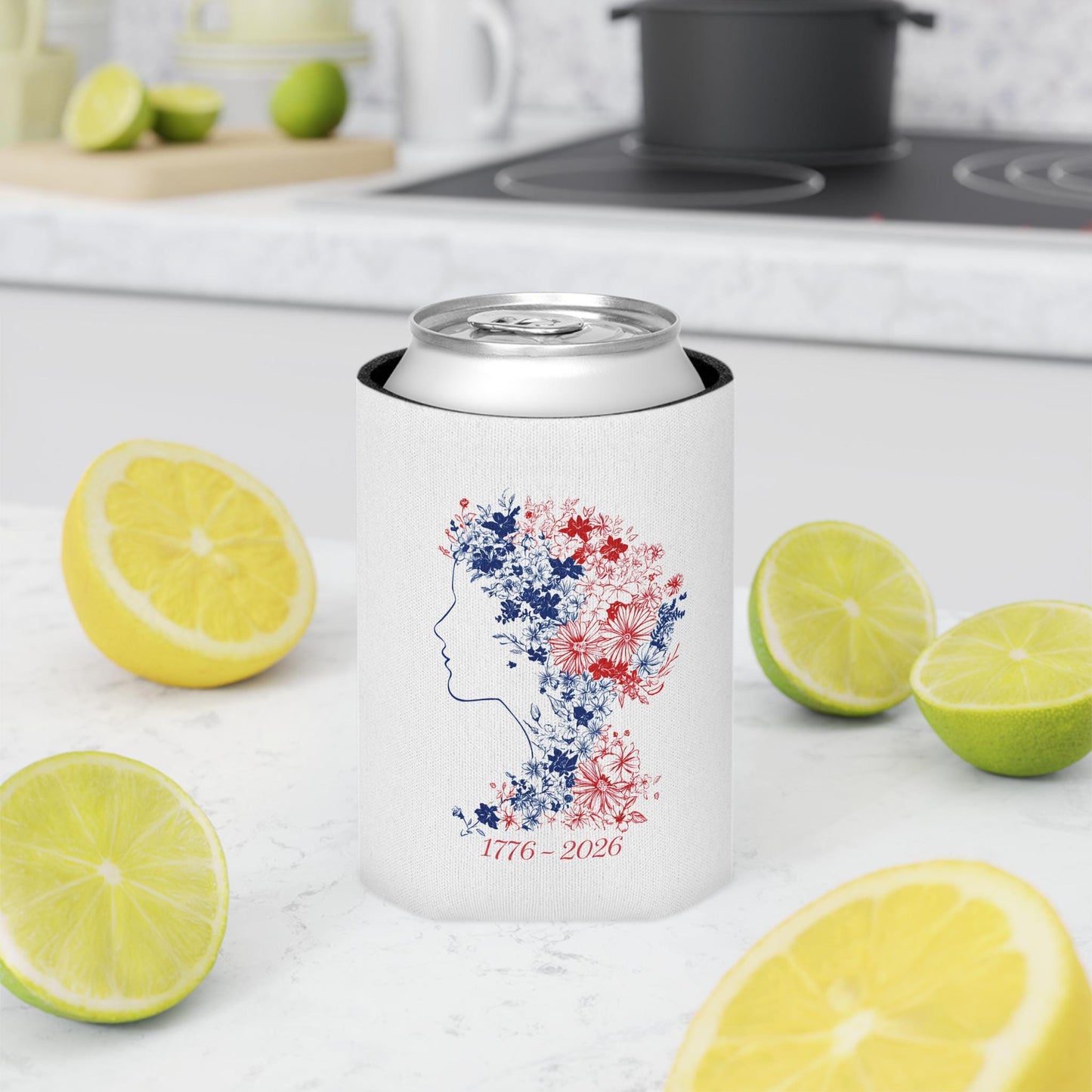 Liberty Floral Profile Can Cooler | 1776-2026 Red White Blue